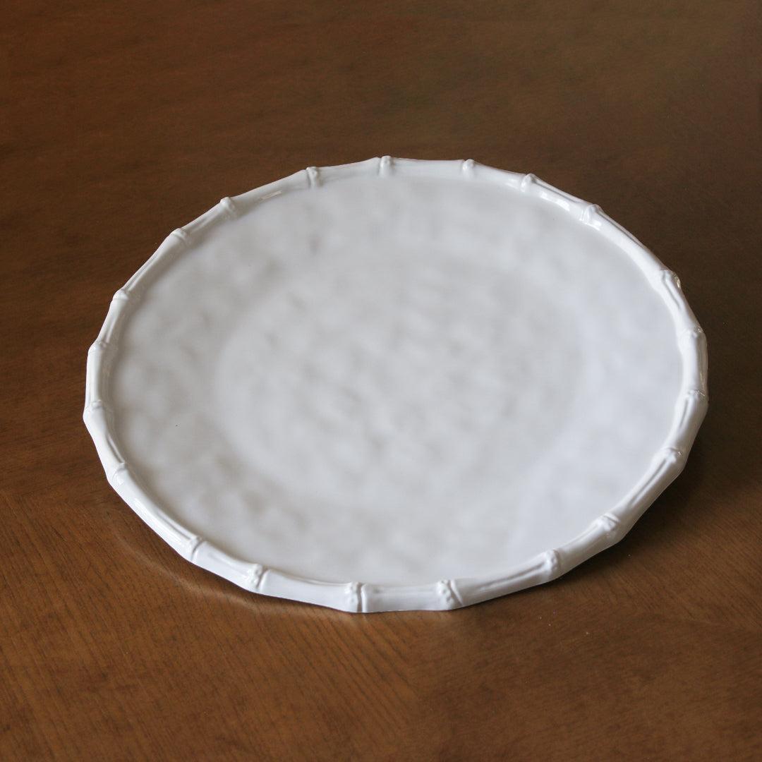 Vida White Bamboo Round Serving Platter - Platter Side View | Bone & Brass