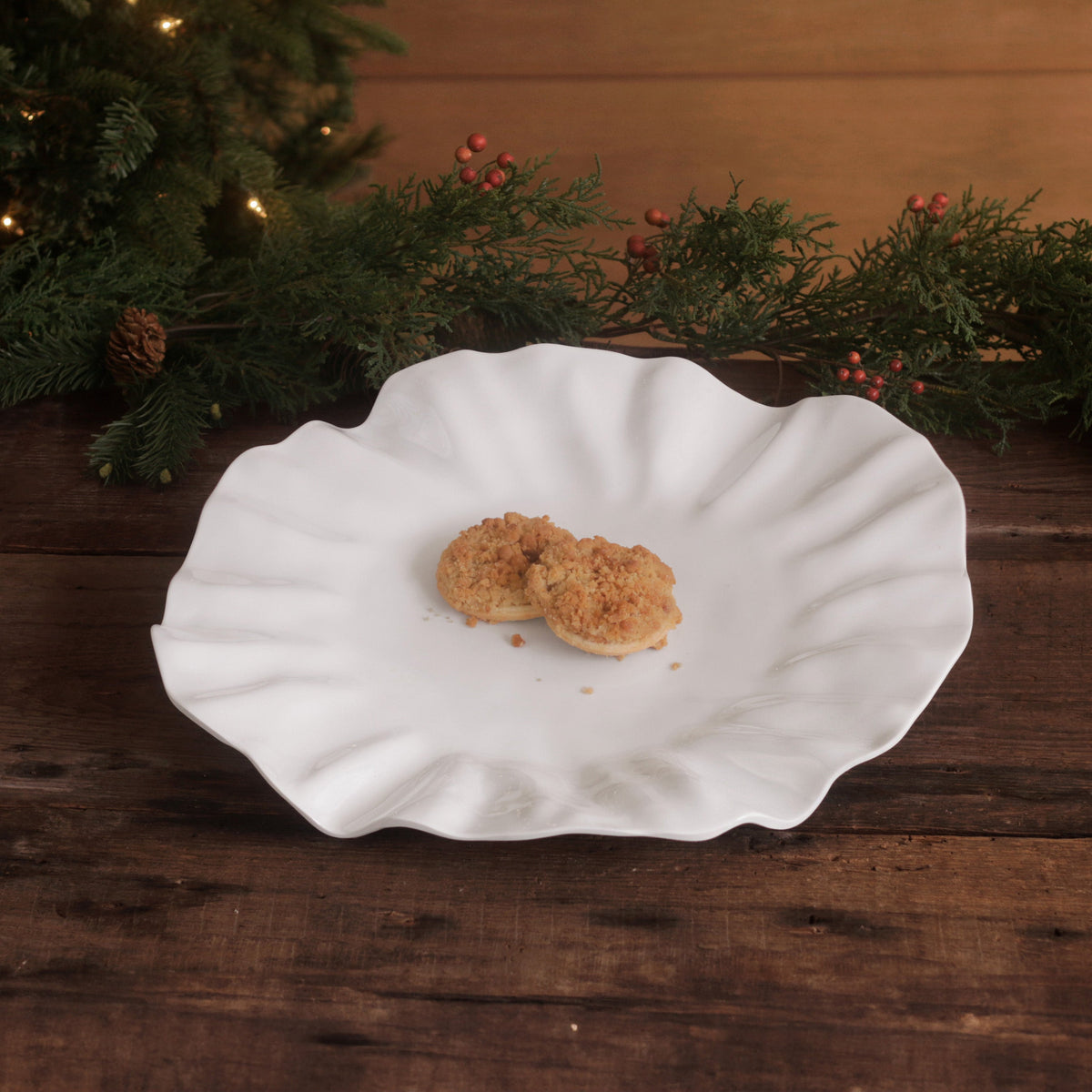 Vida White Bloom Large Round Serving Platter - Platter Top View | Bone & Brass