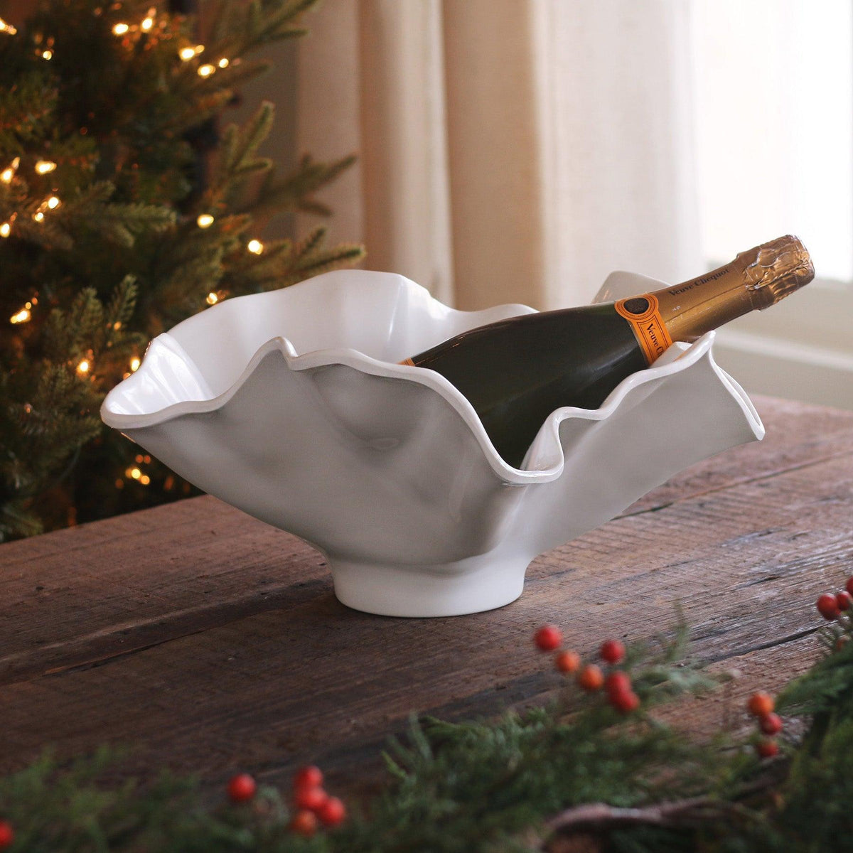 Vida White Bloom Wine Bucket - Ice Bucket Side View | Bone & Brass