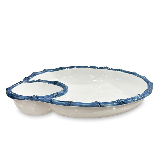 Vida White & Blue Bamboo Large Chip Dip Bowl | Bone & Brass