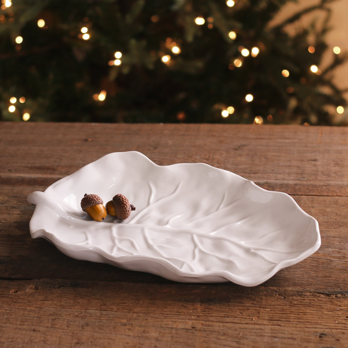 Vida White Lettuce Leaf Serving Platter - Platter Top View | Bone & Brass