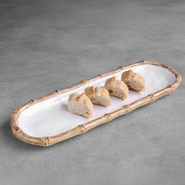 Vida White & Natural Bamboo Baguette Platter - Platter Detail | Bone & Brass
