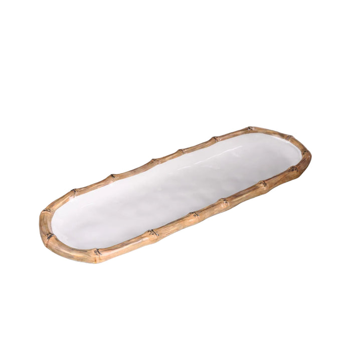 Vida White & Natural Bamboo Baguette Platter | Bone & Brass