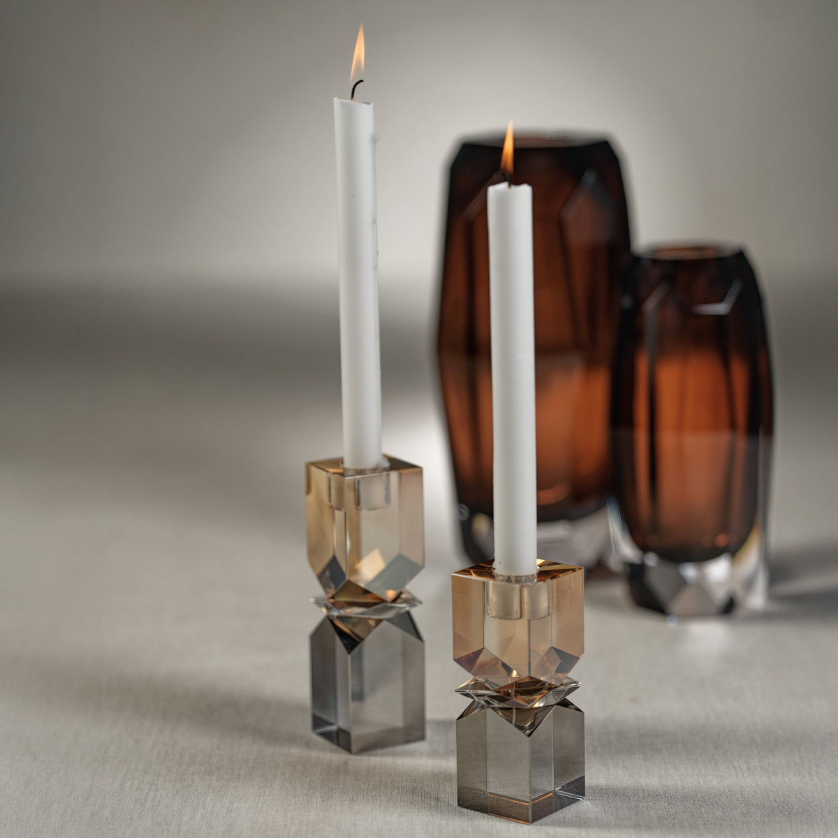 Vienna Artistry Grey & Gold Crystal Candlestick, Small - Candlestick Close Up | Bone & Brass