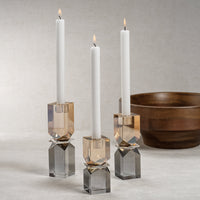 Vienna Artistry Grey & Gold Crystal Glass Candlestick, Medium - Candlestick Detail | Bone & Brass