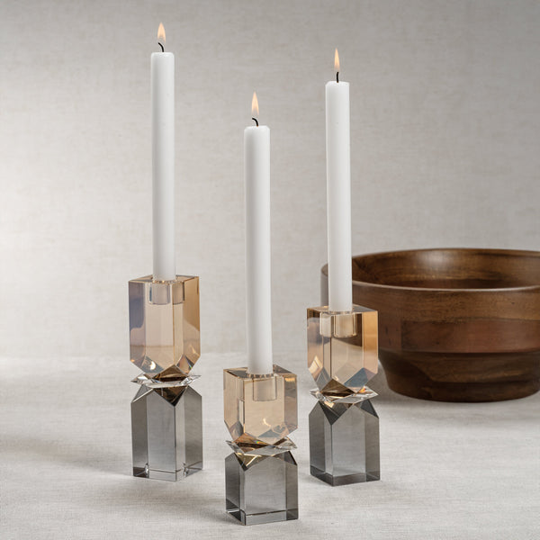 Vienna Artistry Grey & Gold Crystal Glass Candlestick, Medium - Candlestick Detail | Bone & Brass