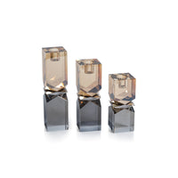 Vienna Artistry Grey & Gold Crystal Glass Candlestick, Medium - Candlestick Side View | Bone & Brass