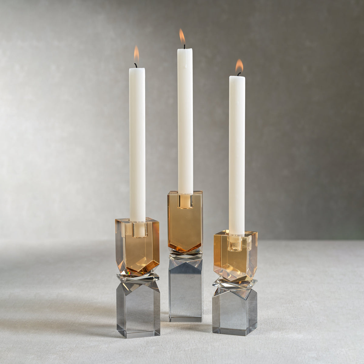 Vienna Artistry Grey & Gold Crystal Glass Candlestick, Medium - Candlestick Close Up | Bone & Brass
