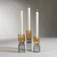 Vienna Artistry Grey & Gold Crystal Glass Candlestick, Medium - Candlestick Close Up | Bone & Brass