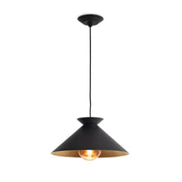 Viggo small black pendant light with a gold-leafed interior and exposed bulb.