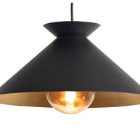 Viggo small black pendant light with gold-leafed interior and exposed bulb.
