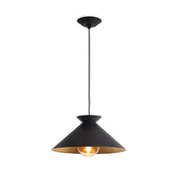 Viggo small black pendant light with a textured finish, gold-leafed interior, and exposed bulb.