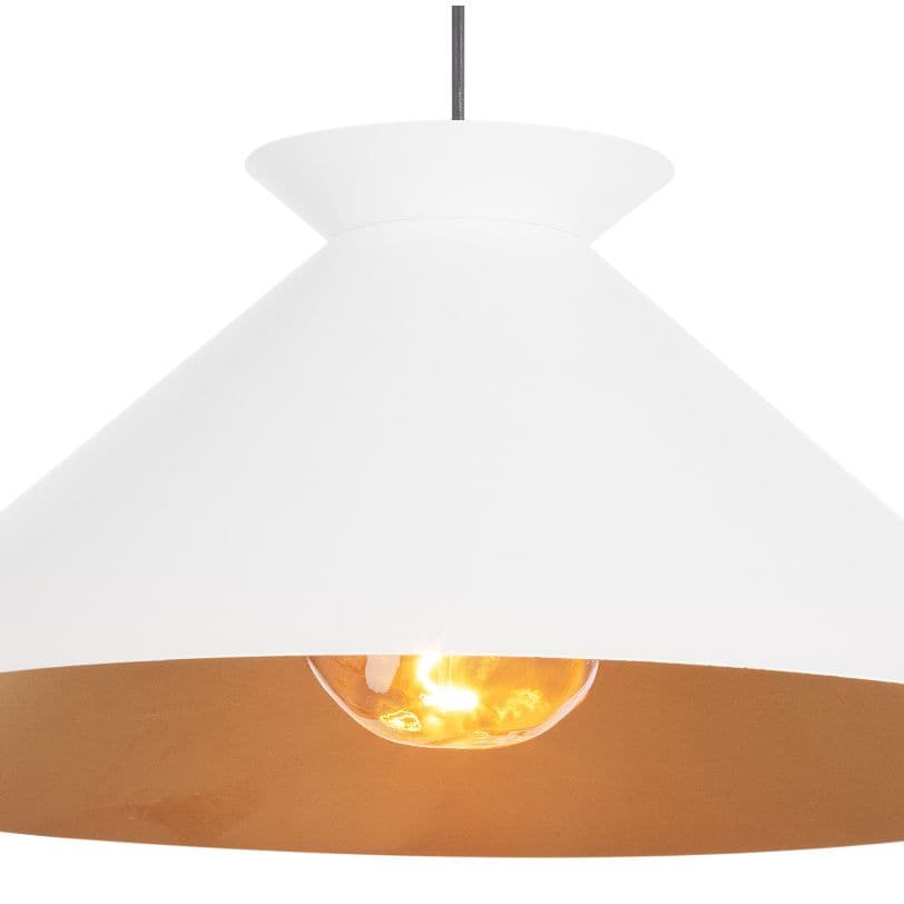 Viggo small white gold pendant light with a modern conical shade, textured finish, and warm gold-leafed interior.