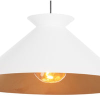 Viggo small white gold pendant light with a modern conical shade, textured finish, and warm gold-leafed interior.
