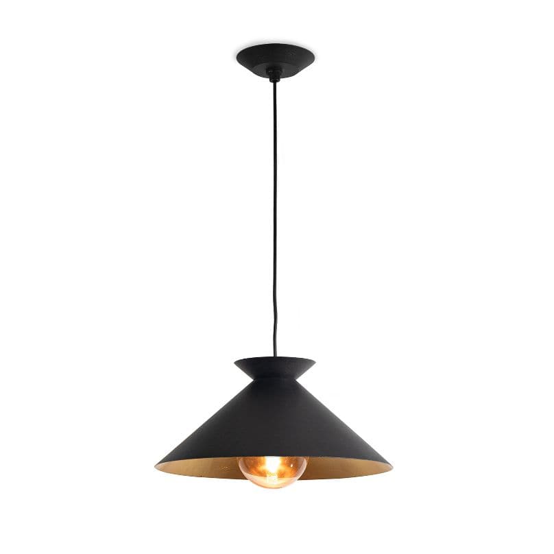 Viggo small black pendant light with a gold-leafed interior and exposed bulb.