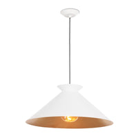 Viggo small white gold pendant light with a wide, textured metal shade and warm gold interior.
