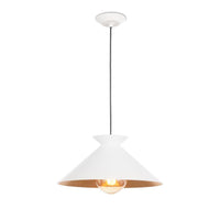 Viggo small white gold pendant light with a wide, textured metal shade and warm gold interior.