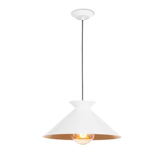 Viggo small white gold pendant light with a wide, textured metal shade and warm gold interior.