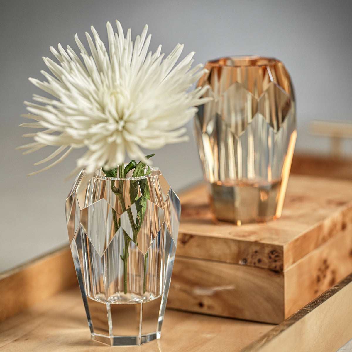 Vinazo Clear Tall Crystal Cut Glass Vase - Vase Detail | Bone & Brass