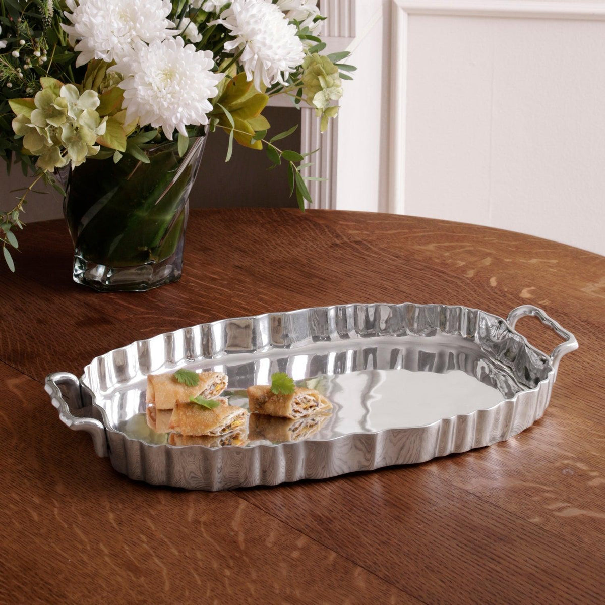 Vintage Fluted Oval Tray Handles - Tray Top View | Bone & Brass