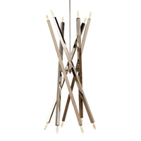 Viper Chandelier in polished nickel with sleek, adjustable metal rods and exposed bulbs.