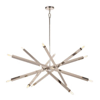 Viper Chandelier in polished nickel with sleek, adjustable metal rods and exposed candelabra bulbs.