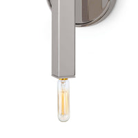 Viper Sconce in polished nickel, featuring a sleek, rectangular arm and exposed vintage T bulb.