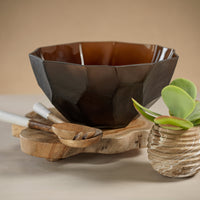 Viv Amber Glass Serving Bowl - Bowl Top View | Bone & Brass