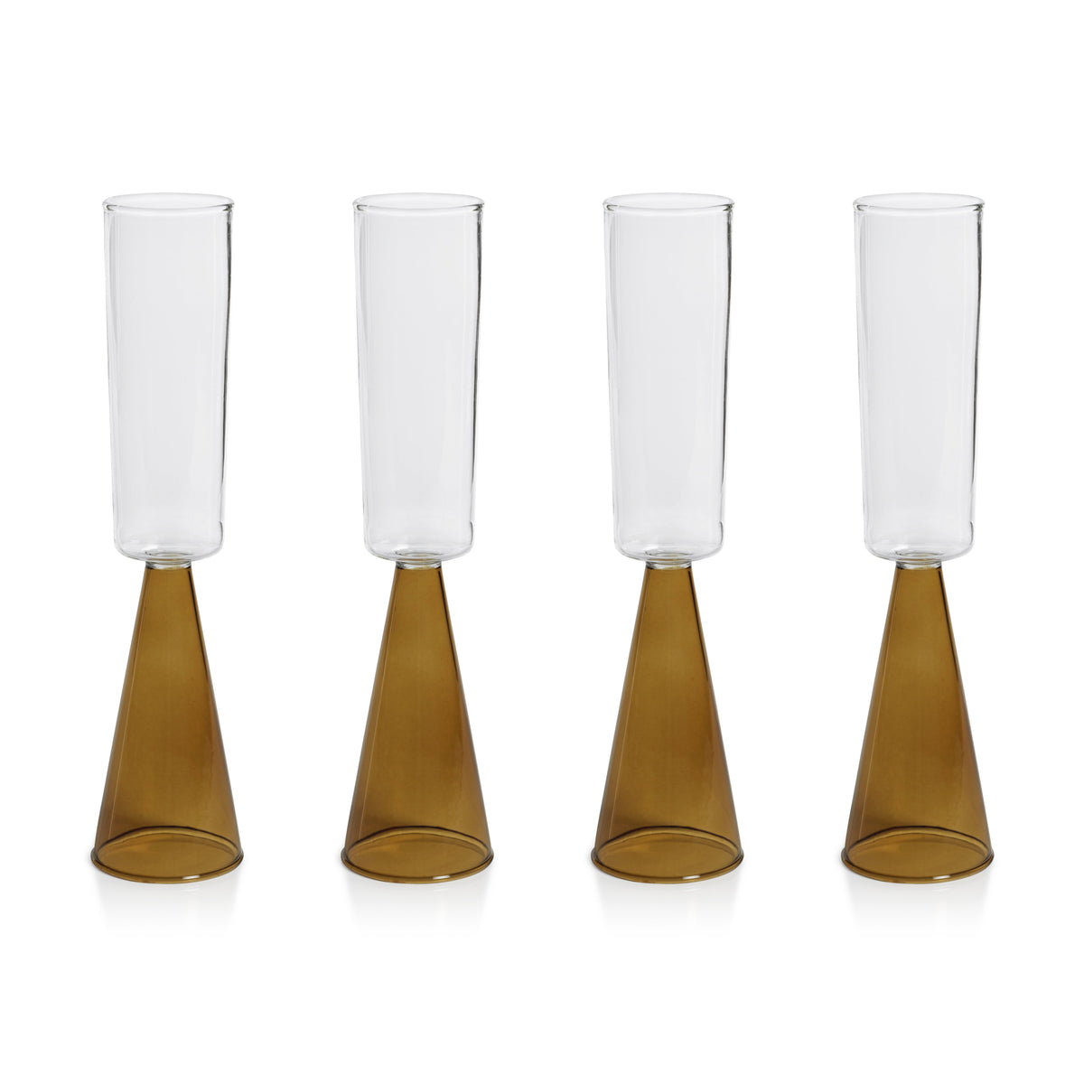 Vivian Amber Stem Champagne Flutes, Set 4 - Glass Stem Detail | Bone & Brass