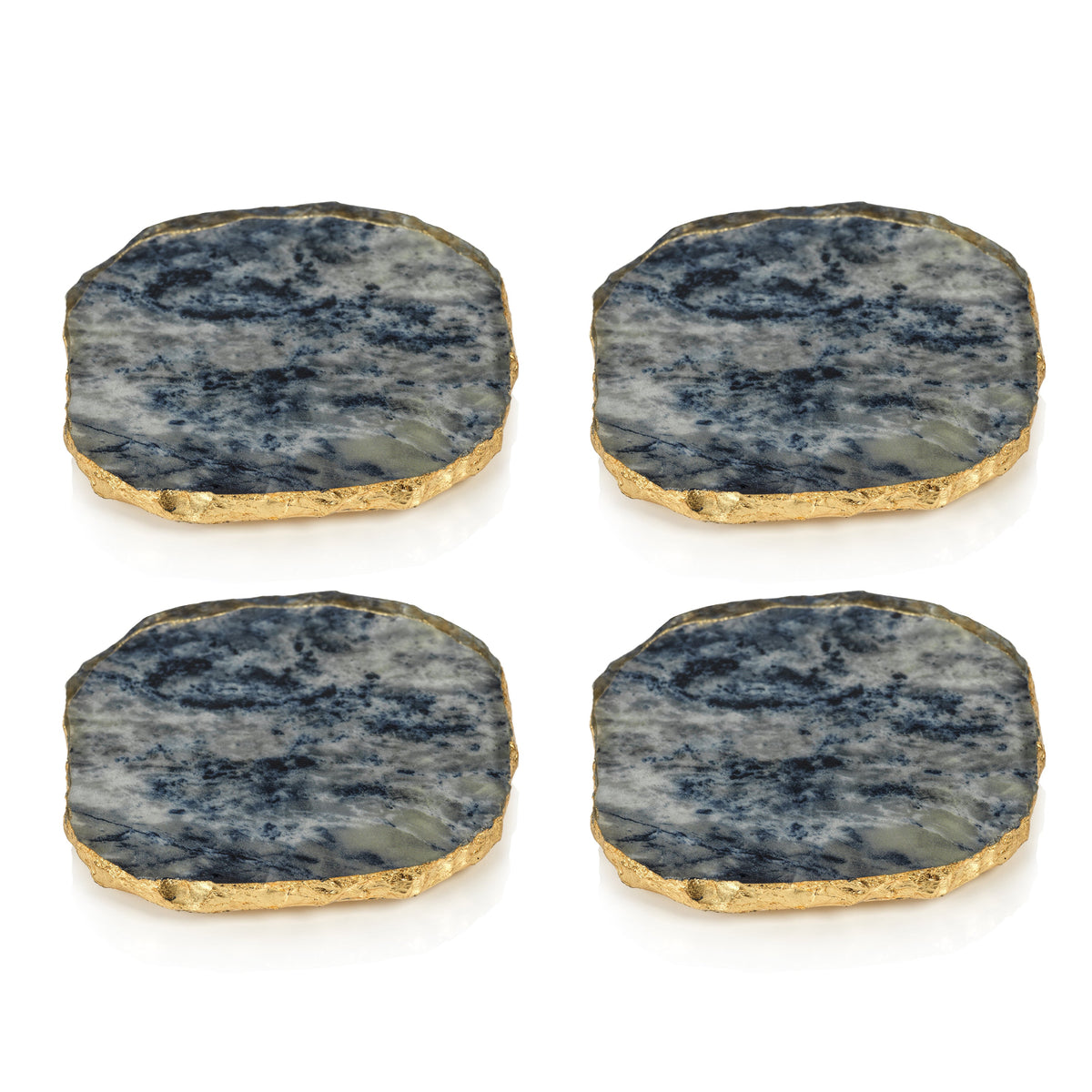Vivienne 4-Piece Agate Blue Marble Glass Coaster Set - Coaster Top View | Bone & Brass