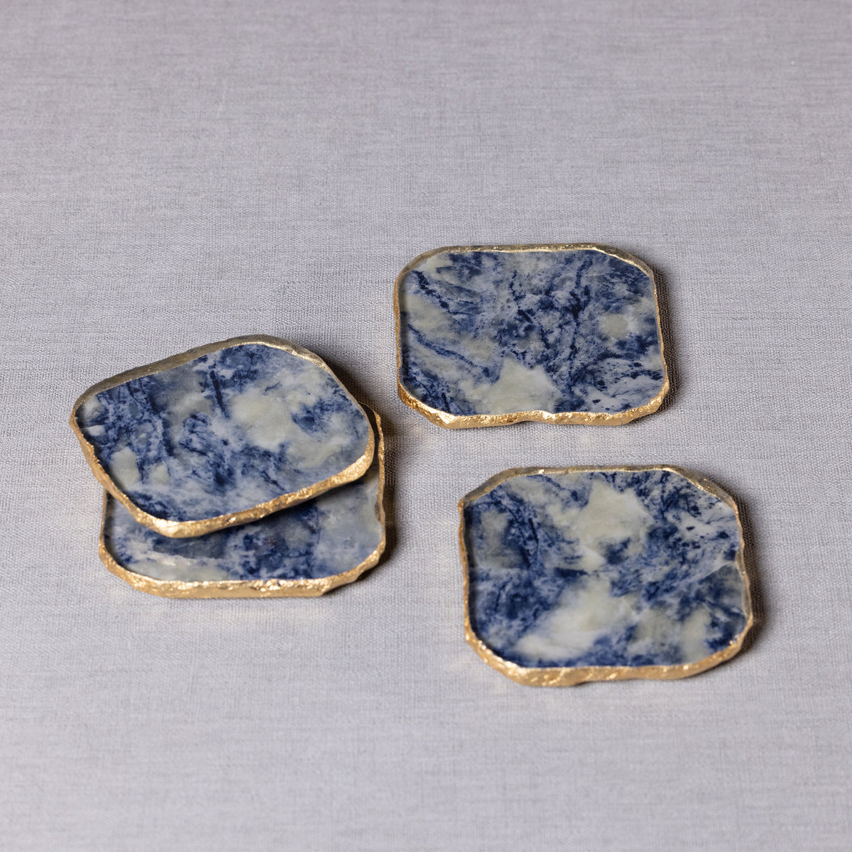 Vivienne 4-Piece Agate Blue Marble Glass Coaster Set - Coaster View | Bone & Brass