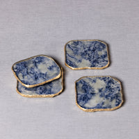 Vivienne 4-Piece Agate Blue Marble Glass Coaster Set - Coaster View | Bone & Brass