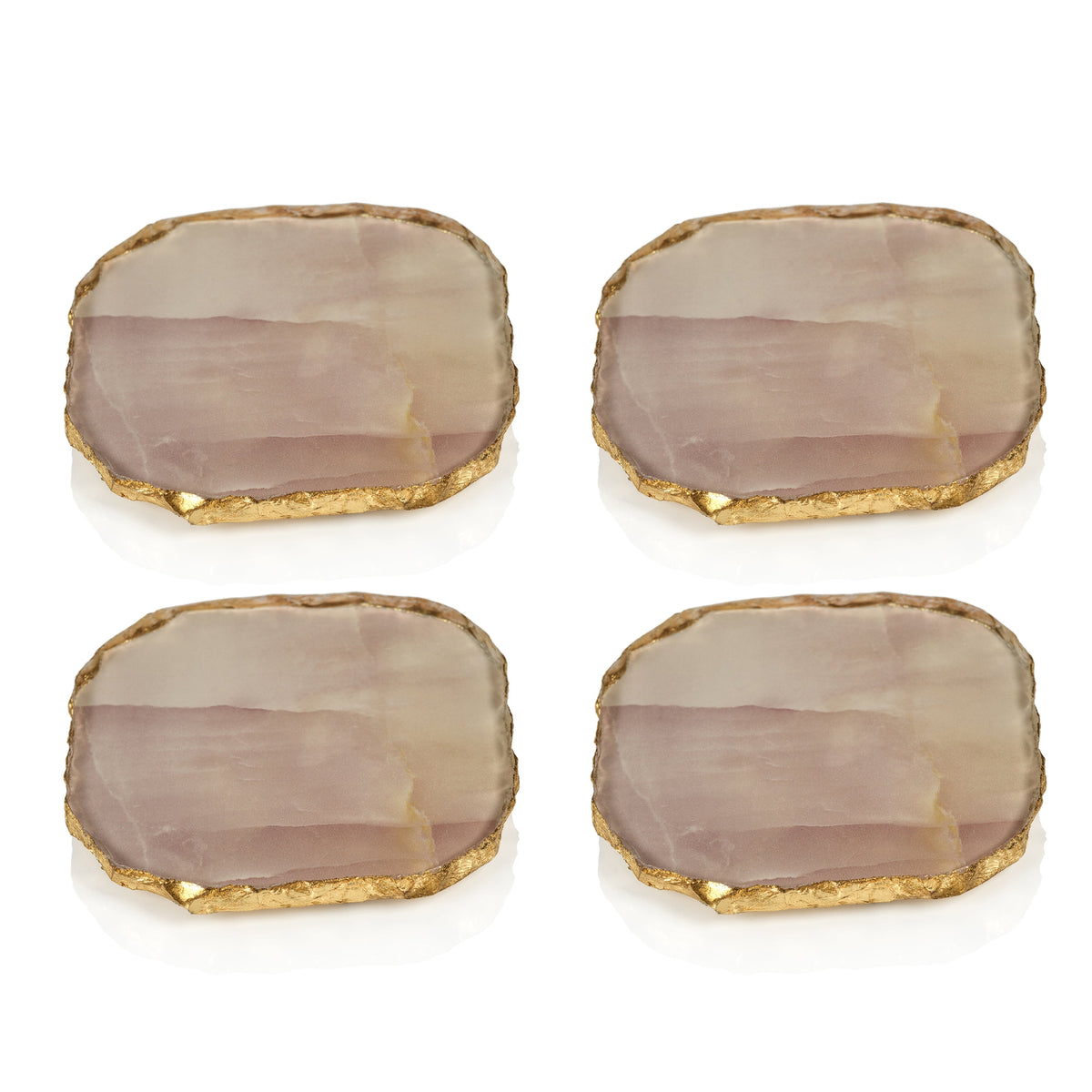 Vivienne 4-Piece Agate Pink Marble Glass Coaster Set - Coaster Top View | Bone & Brass