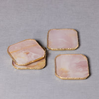 Vivienne 4-Piece Agate Pink Marble Glass Coaster Set - Coaster View | Bone & Brass