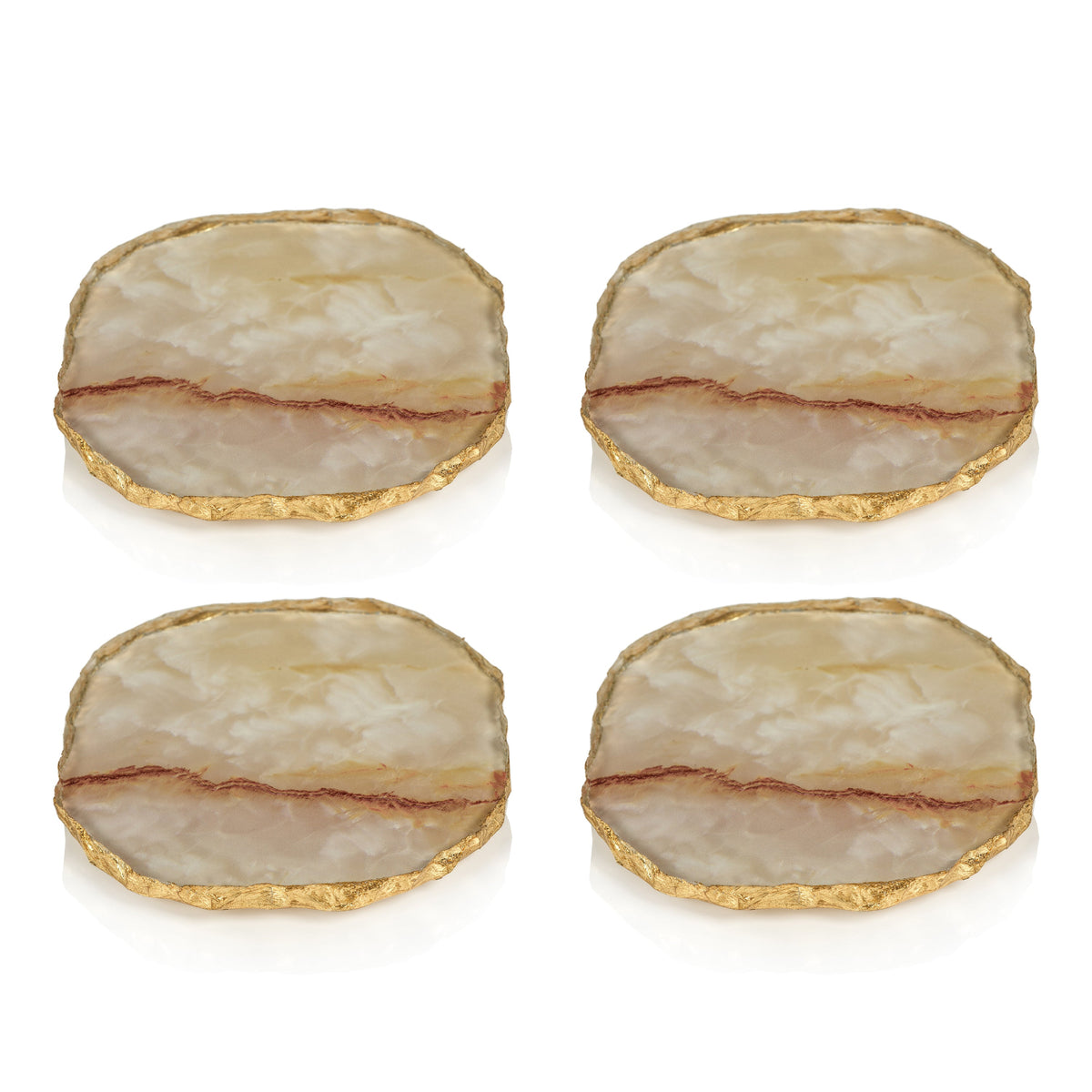 Vivienne 4-Piece Agate Yellow Marble Glass Coaster Set - Coaster Top View | Bone & Brass
