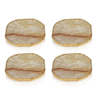 Vivienne 4-Piece Agate Yellow Marble Glass Coaster Set - Coaster Top View | Bone & Brass