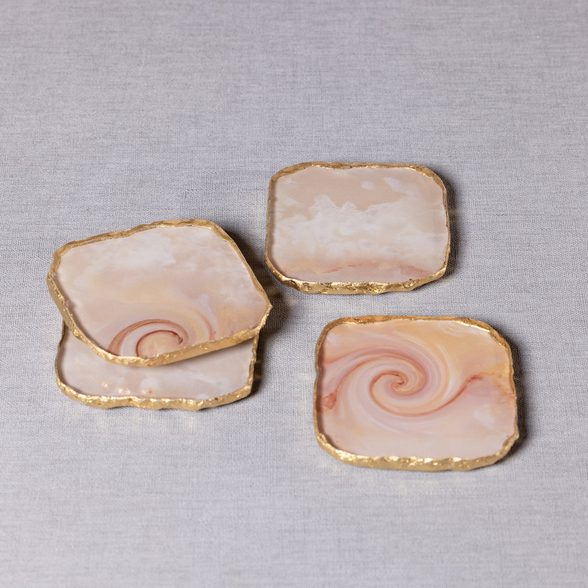 Vivienne 4-Piece Agate Yellow Marble Glass Coaster Set - Coaster View | Bone & Brass