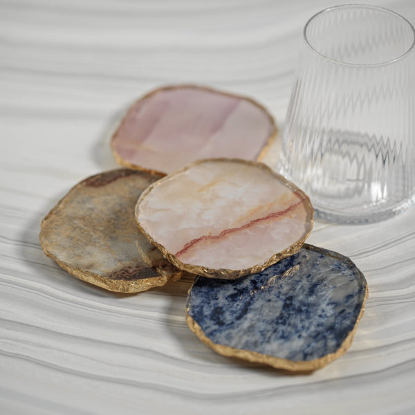 Vivienne 4-Piece Brown Agate Marble Glass Coaster Set - Coaster Detail | Bone & Brass