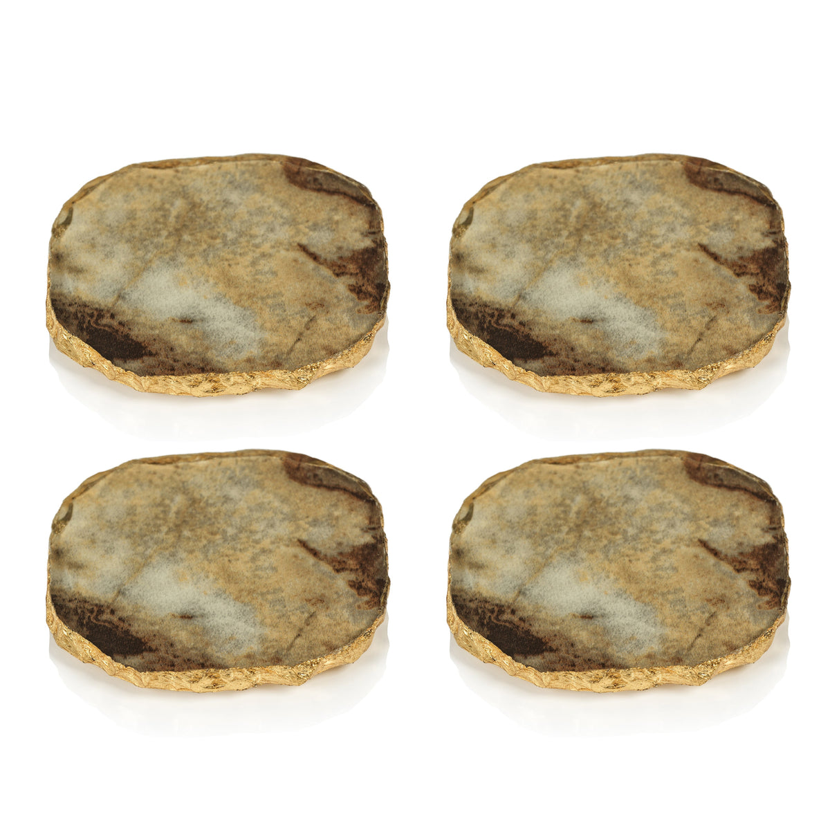 Vivienne 4-Piece Brown Agate Marble Glass Coaster Set - Coaster Top View | Bone & Brass