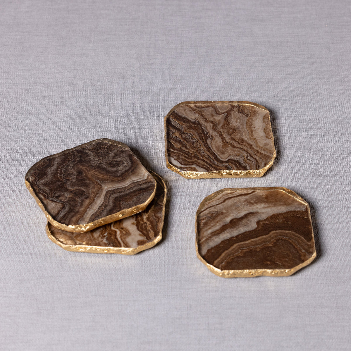 Vivienne 4-Piece Brown Agate Marble Glass Coaster Set - Coaster View | Bone & Brass