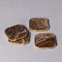 Vivienne 4-Piece Brown Agate Marble Glass Coaster Set - Coaster View | Bone & Brass