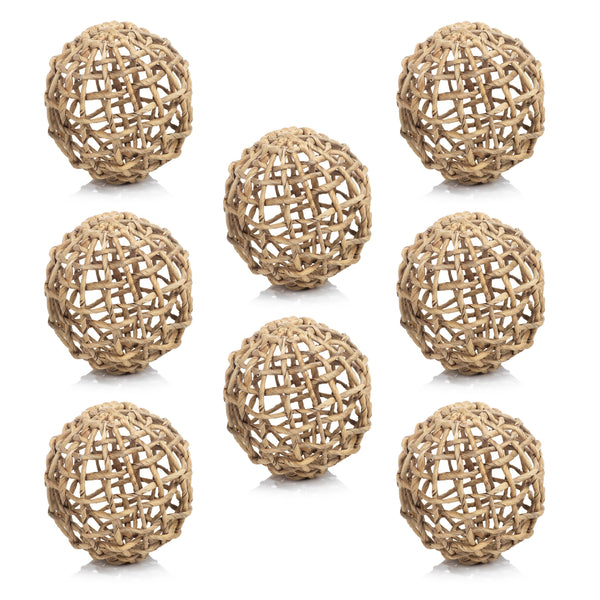 Water Hyacinth Twisted Decorative Balls, Set 8 - Side View | Bone & Brass