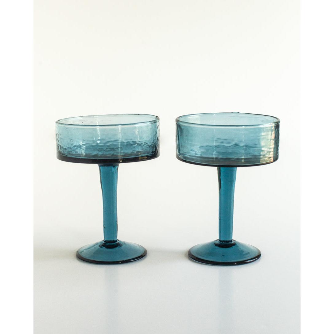Handblown Hammered Coupe Cocktail Glass Pair
