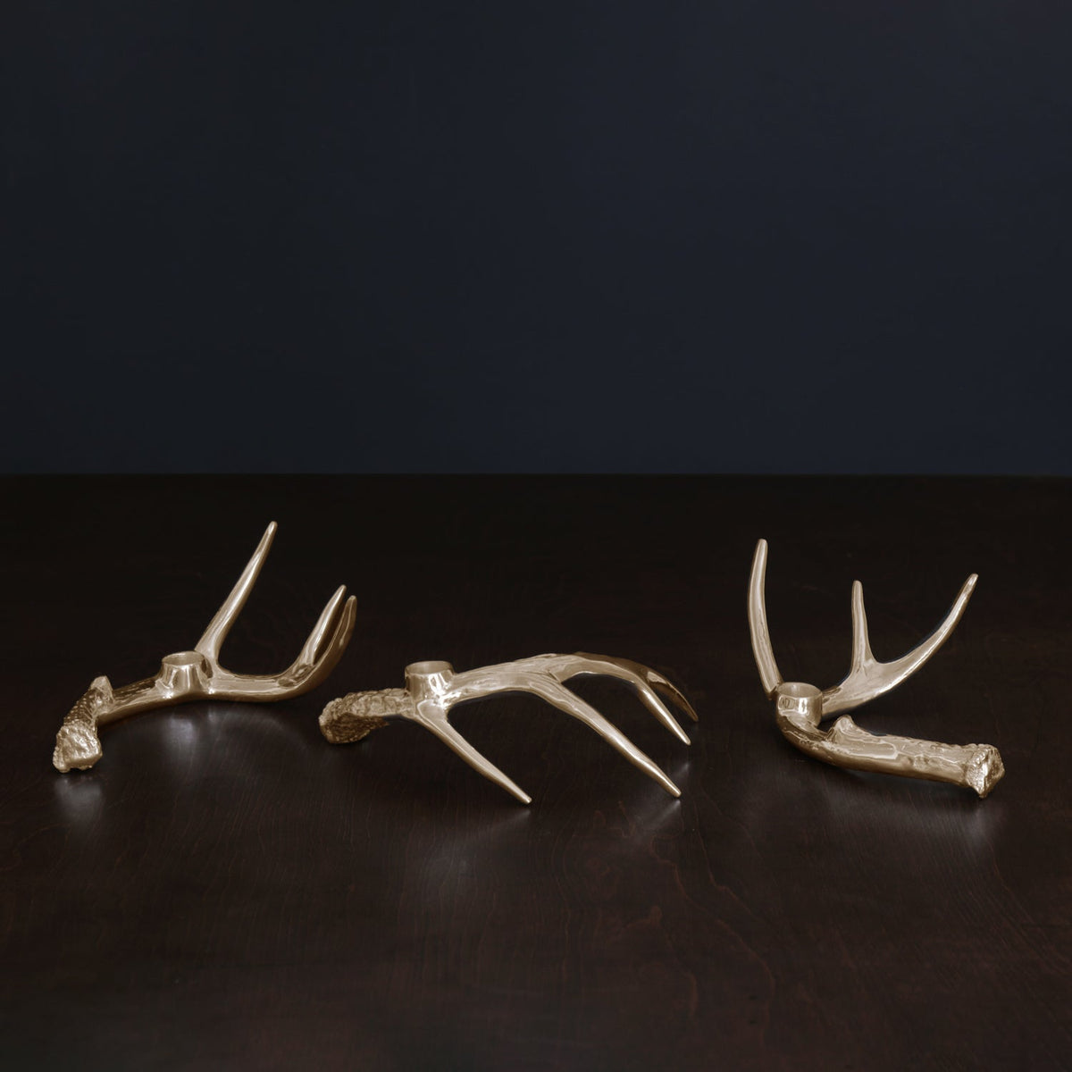 Western Sierra Modern Antler Candlestick Gold Set 3 (Gold) - Candlestick Detail | Bone & Brass