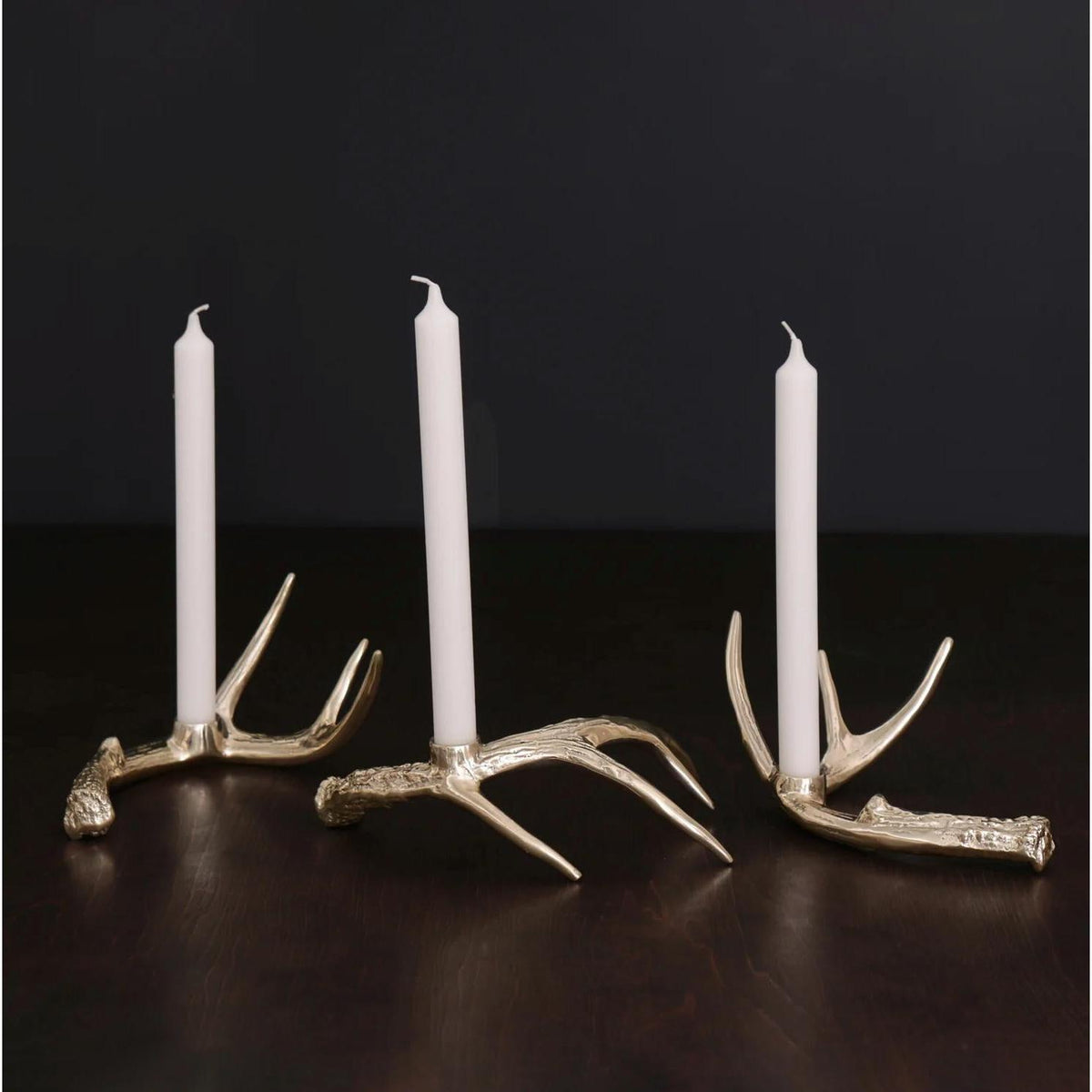 Western Sierra Modern Antler Candlestick Gold Set 3 (Gold) - Candlestick Side View | Bone & Brass