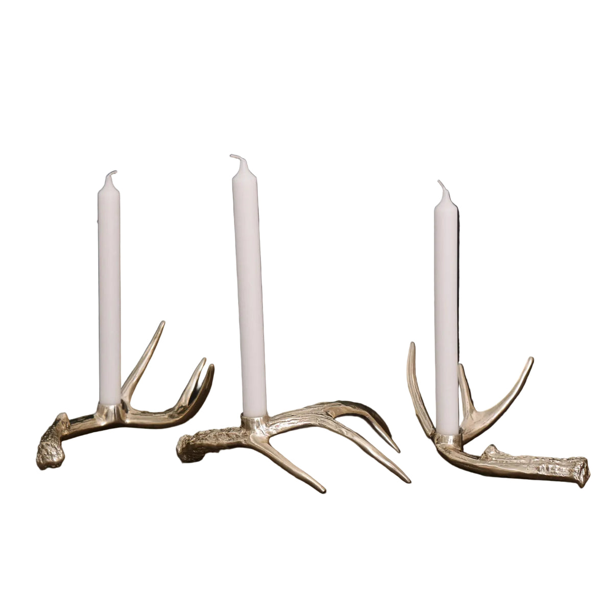 Western Sierra Modern Antler Candlestick Gold Set 3 (Gold) | Bone & Brass