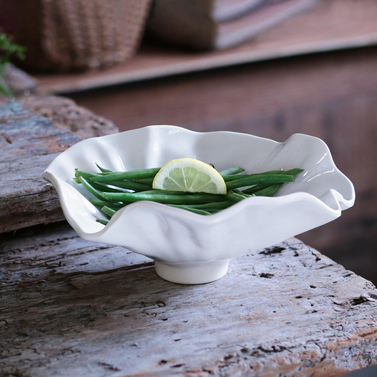 White Bloom Small Serving Bowl - Bowl Detail | Bone & Brass
