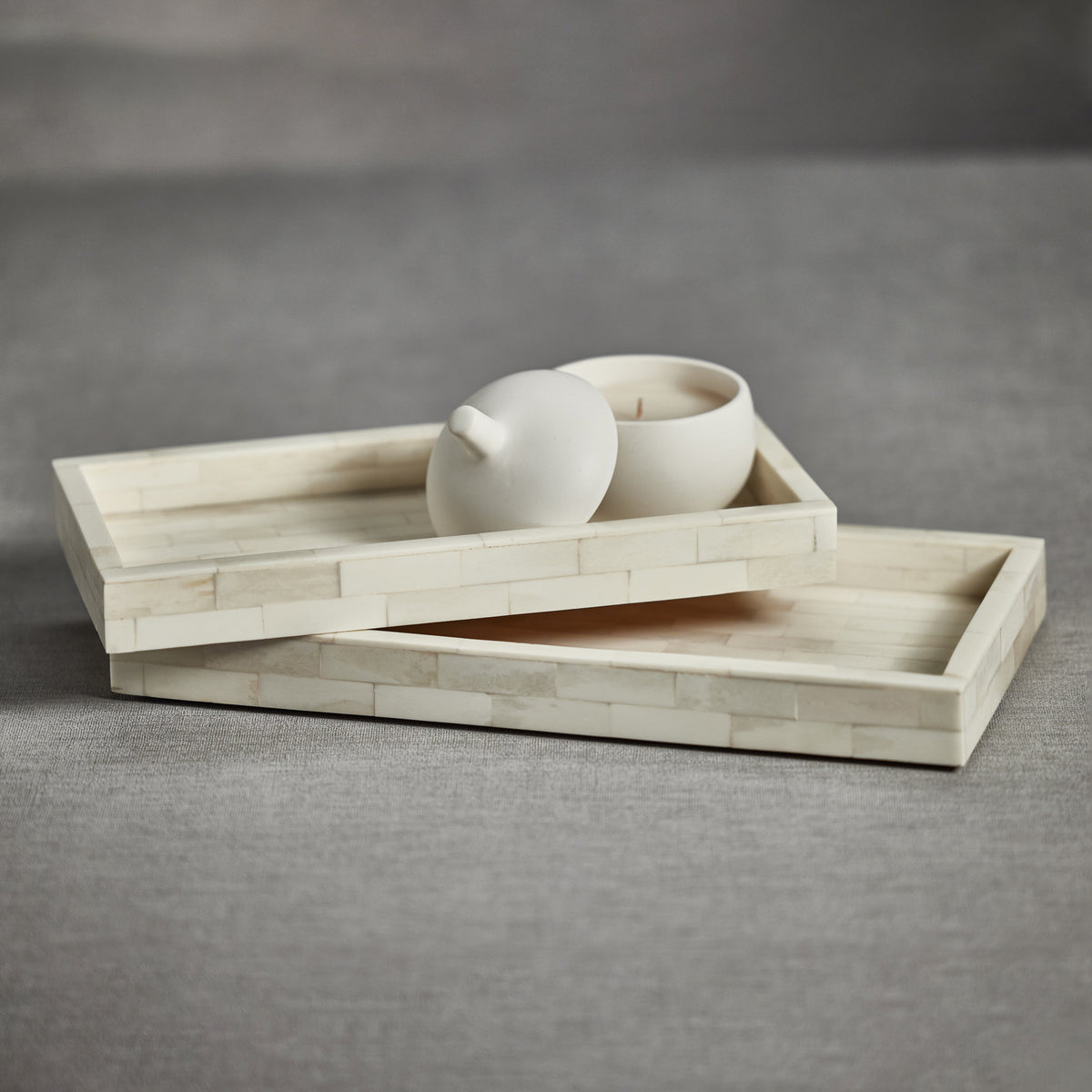 White Bone Inlay Decorative Tray - Tray Top View | Bone & Brass