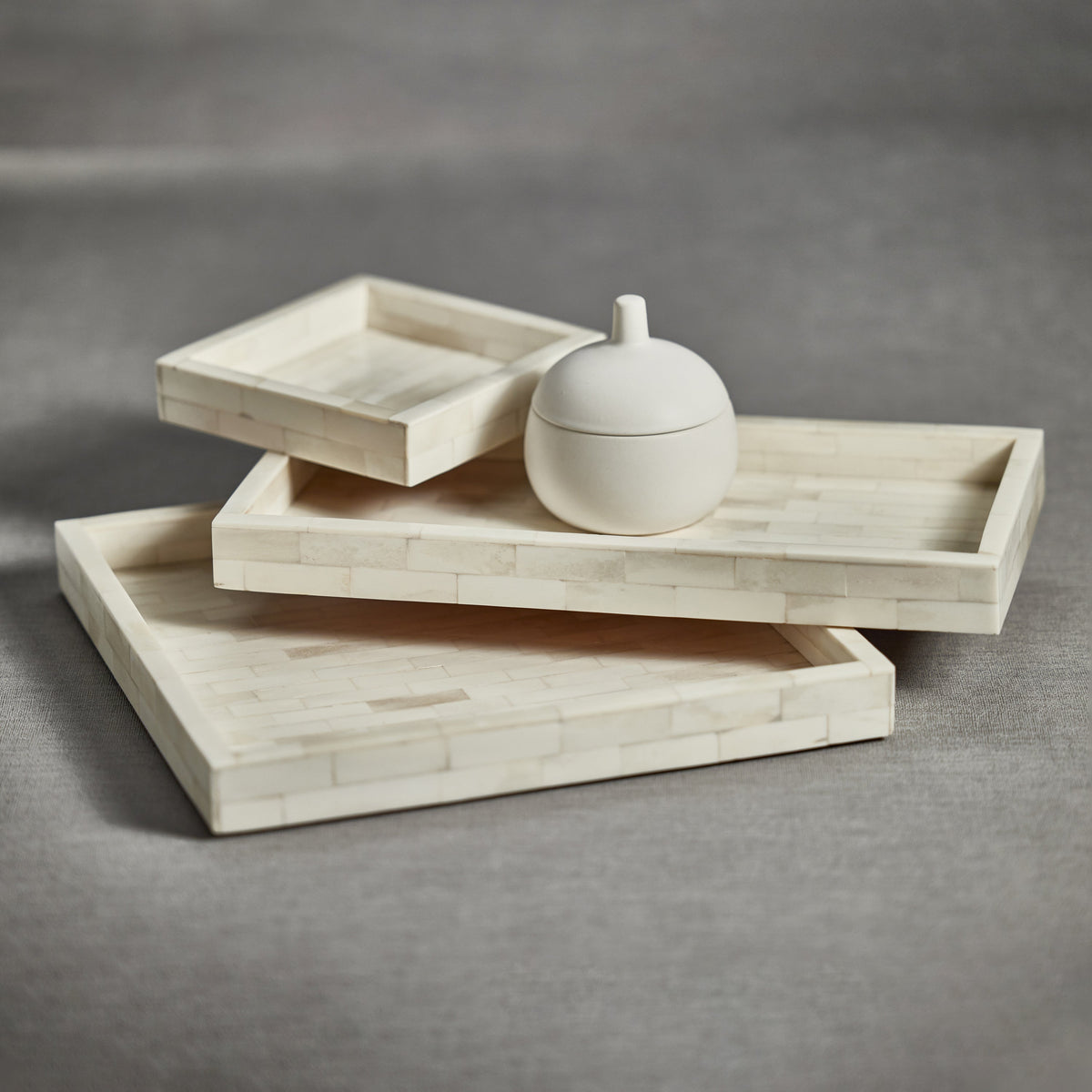 White Bone Inlay Decorative Tray - Tray Side View | Bone & Brass