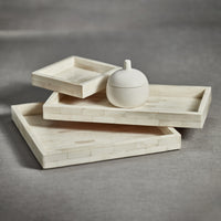 White Bone Inlay Decorative Tray - Tray Side View | Bone & Brass